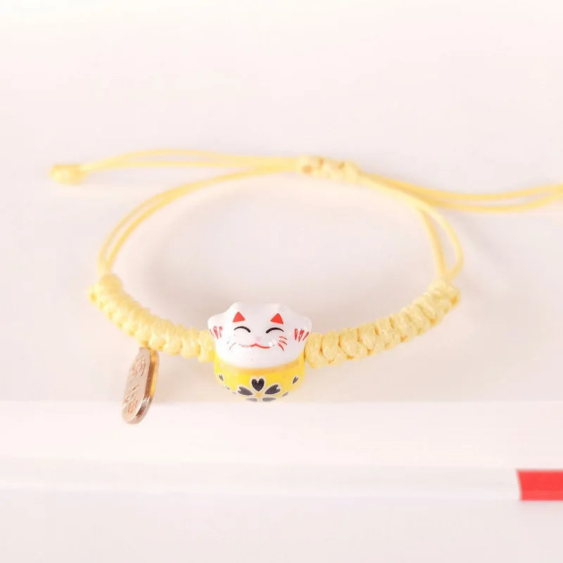 Simple Ceramic Lucky Cat Braided Bracelet for Women Cute Animal Kitten Hand-woven Adjustable Bangles Party Harajuku Jewelry Gift