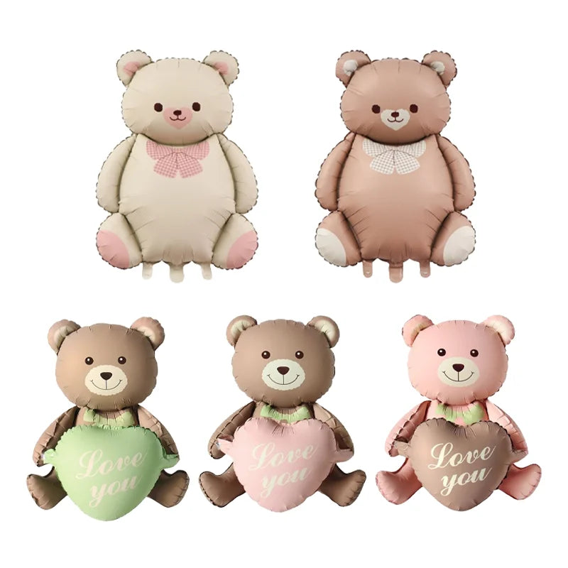 Cute Matte Rainbow Cake Bear Foil Balloon Kids Adult Birthday Party Decorations Cartoon Bow Candy Ice Cream Balloons Globos