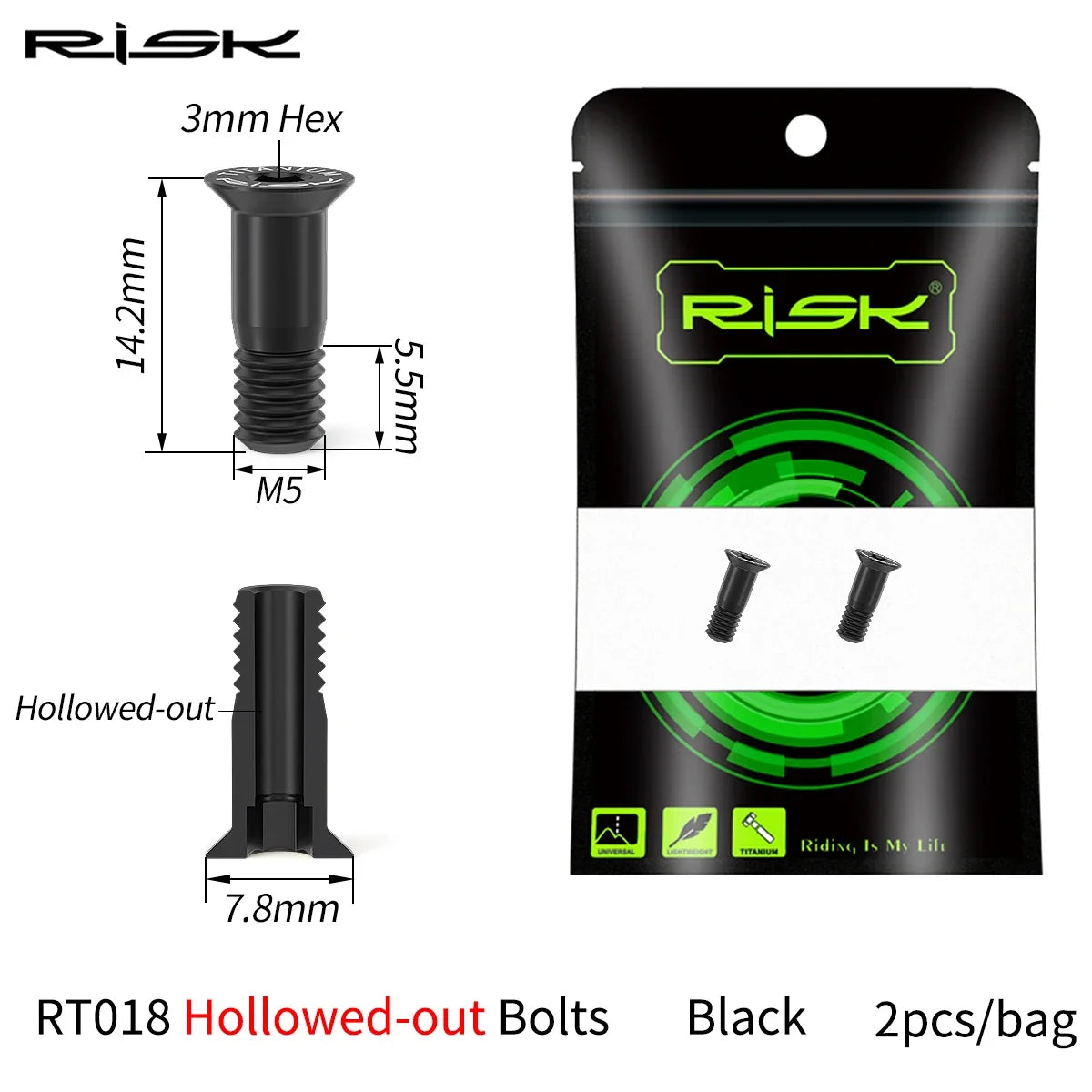 Risk 2pcs M5*14.2mm Bike Rear Derailleur Jockey Wheel Screws Titanium Bolts MTB Road Pulley Guide Wheel Fixed Bolts Accessories