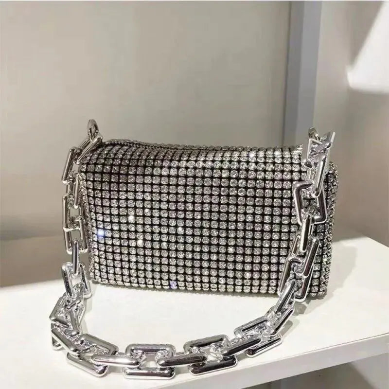 Allover Rhinestone Bucket Bag, Glitter Chain Prom Purse, Women's Mini Crossbody Bag (18cm*13cm*13cm)