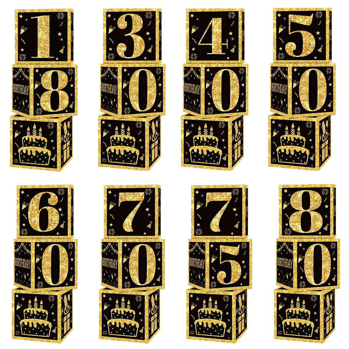 Gold Black Birthday Number Paper Boxes 18 30 40 50 60 70 75 80 Year Old Birthday Party Decoration Adult Birthday Party Supplies