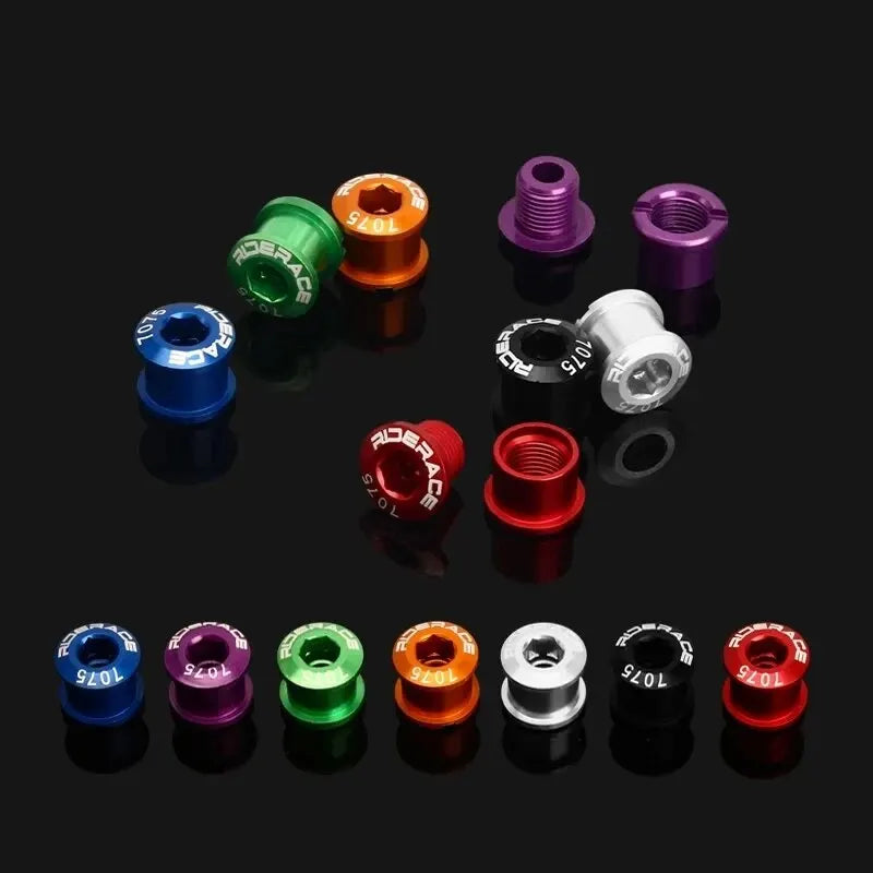 RIDERACE 5 PCS Double/Single Bicycle Chainring Bolts CNC Aluminum Alloy 7075 M8 6.5mm 8.5mm Road MTB Bike Crankset Bolt&Nut Set