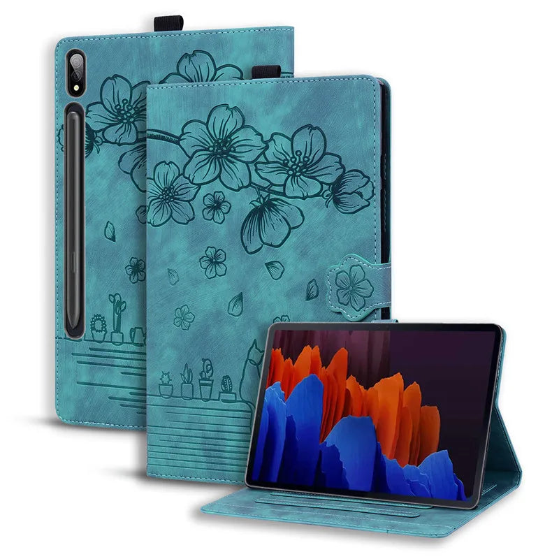 For Samsung Galaxy Tab S7 FE 12.4 Tablet Case Cute Cat Flower Funda For Galaxy Tab S10 Plus S9 FE S7 S8+ A9 Plus 11 12.4 Cover