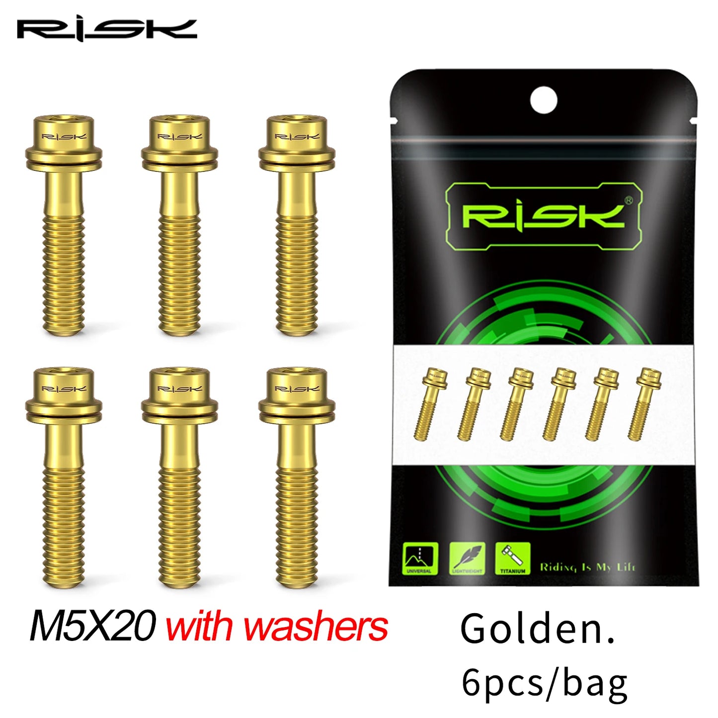 6pcs/bag RISK Bike Stem Bolts Bicycle Handlebar Fixing Screws Titanium Alloy M5x16 M5x18 M5X20 Wish Washers Hex Socket Head