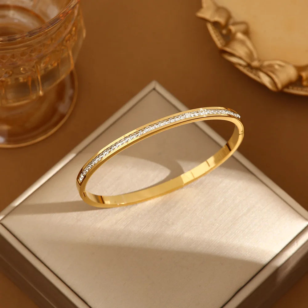 Htpwe Stainless Steel Diamond Ring Stacking Bracelet Women 18k Gold Plated Couple Holiday Gift Fashion Bracelet Party Jewelry
