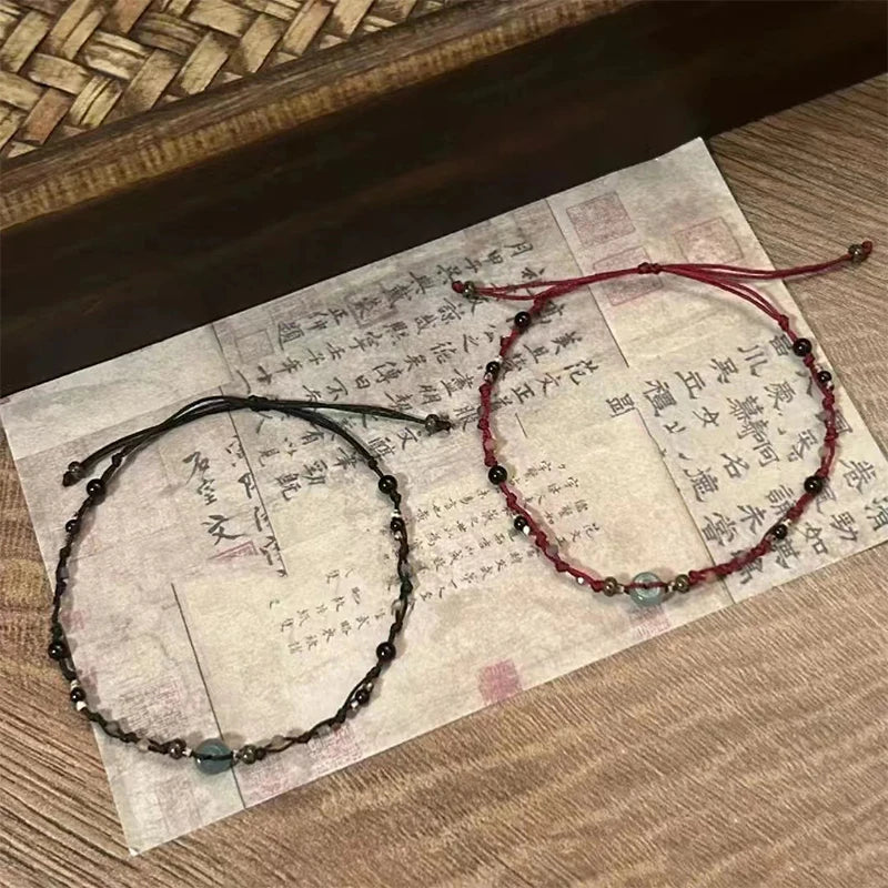 Retro Chinese Style Adjustable Handmade Braid String Bracelet Beaded Charm Bracelet Bangle Fashion Couple Bracelet Jewelry