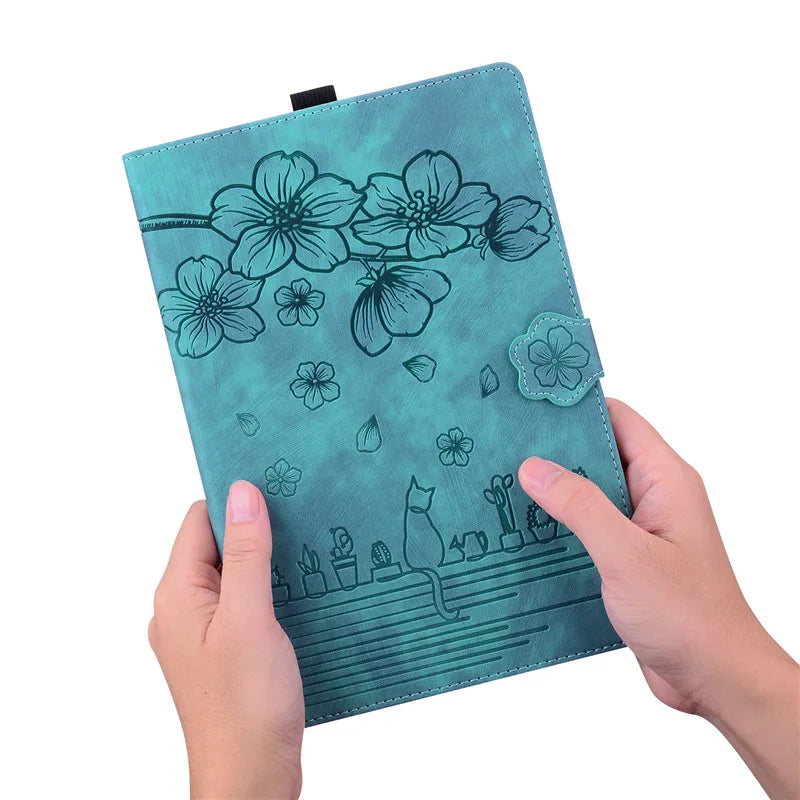 For Samsung Galaxy Tab S7 FE 12.4 Tablet Case Cute Cat Flower Funda For Galaxy Tab S10 Plus S9 FE S7 S8+ A9 Plus 11 12.4 Cover