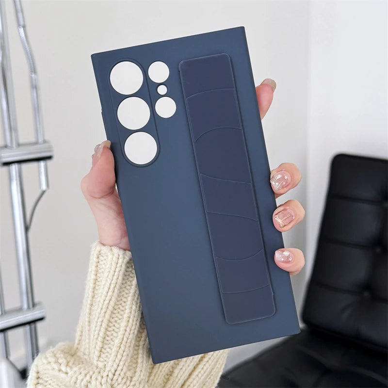 Handheld Silicone Elastic Wrist Strap Hard PC Phone Case For Samsung Galaxy S25 S24 S23 Ultra Plus Matte Clear Shockproof Cover