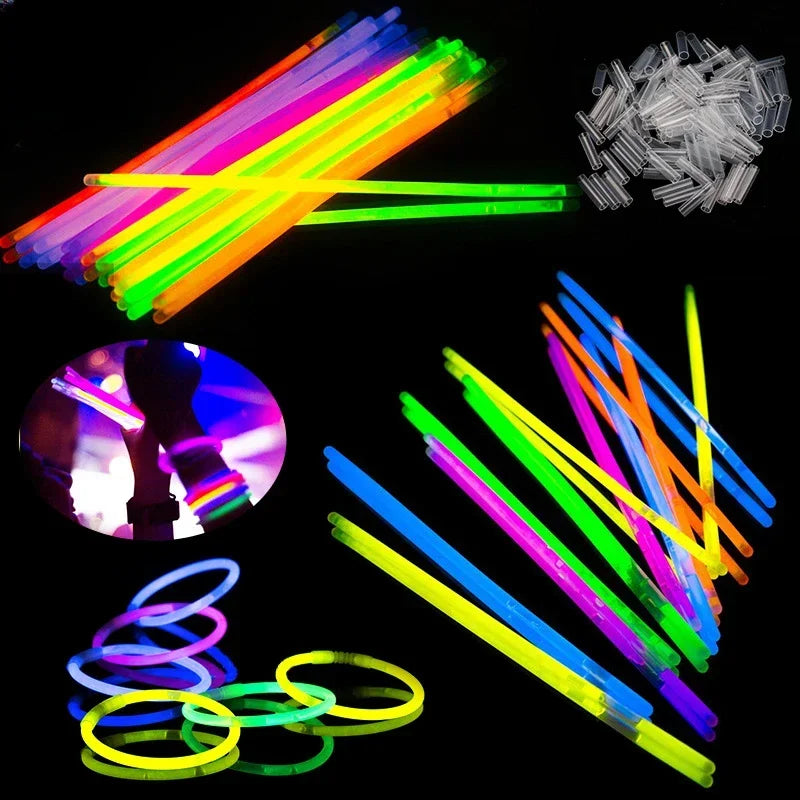 100pcs Party Fluorescence Prop Wedding Party Light Glow Sticks Bracelets Necklaces Live House Concert Bright Colorful Glow Stick