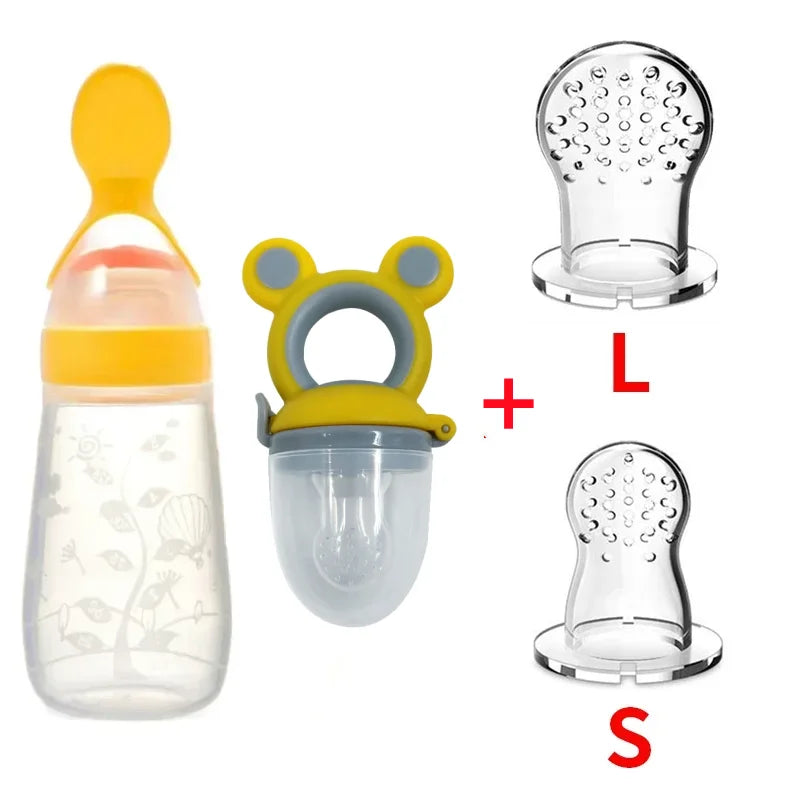 4Pcs Baby Feeding Bottle with Fruit Pacifier Set Baby Spoon Bottle Toddler Fresh Vegetable Fruit Feeder Kids Feeding Supplies