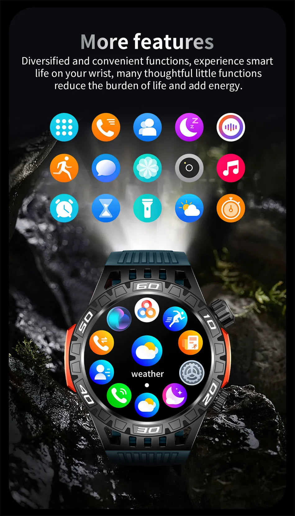 Outdoor Military Smart Watch Men's With LED lighting Bluetooth Call Smartwatch 3ATM IP68 Waterproof Compass Sports Fitness Watch