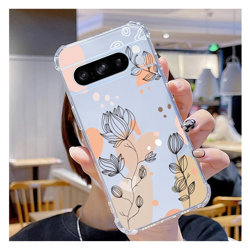 P ixel 8 Pro Plant Flower Transparent Phone Case For Google Pixel 8Pro 7A 8A 6 8 9 6Pro 9ProXL 7Pro 6A 7 9Pro Cover