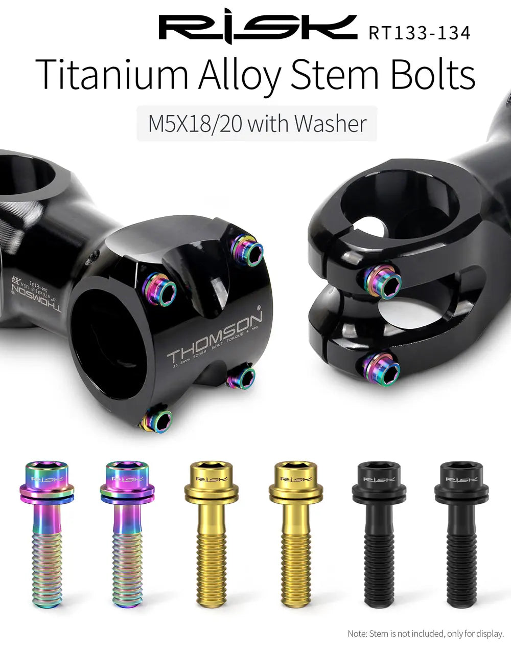 6pcs/bag RISK Bike Stem Bolts Bicycle Handlebar Fixing Screws Titanium Alloy M5x16 M5x18 M5X20 Wish Washers Hex Socket Head