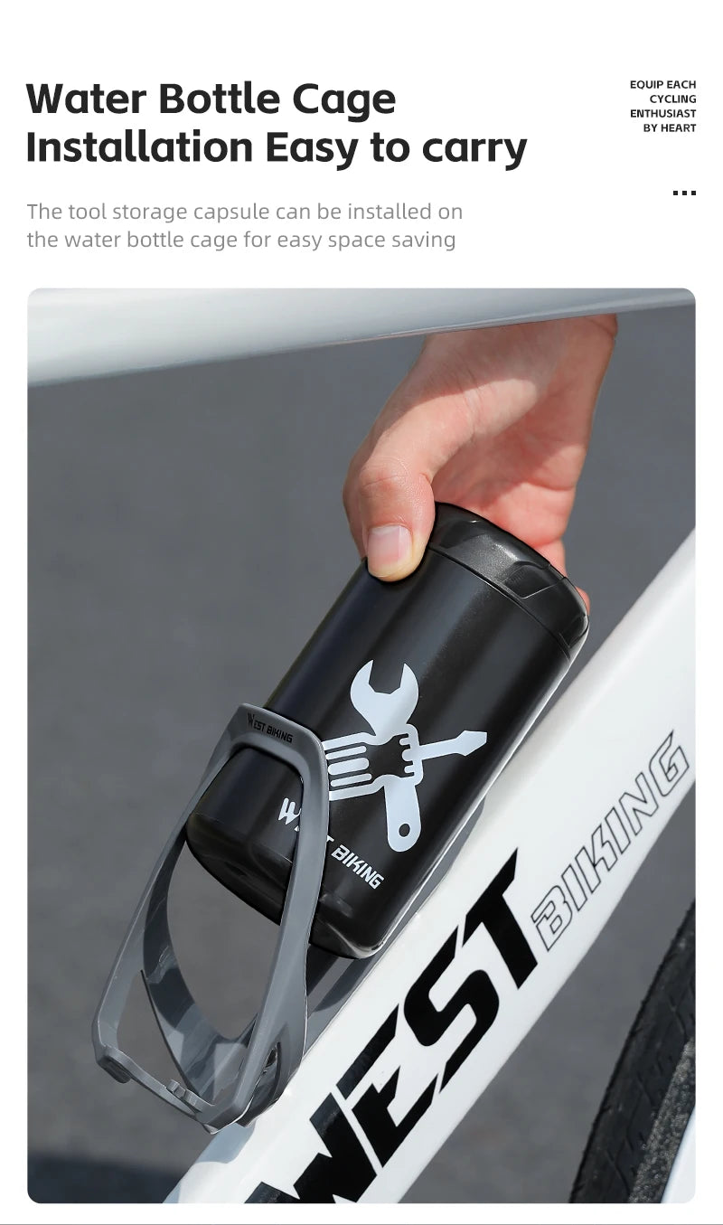 WEST BIKING Bicycle Repair Tool Storage Capsule Portable Waterproof Toolkit With Water Bottle Cage MTB Road Bike Accessories