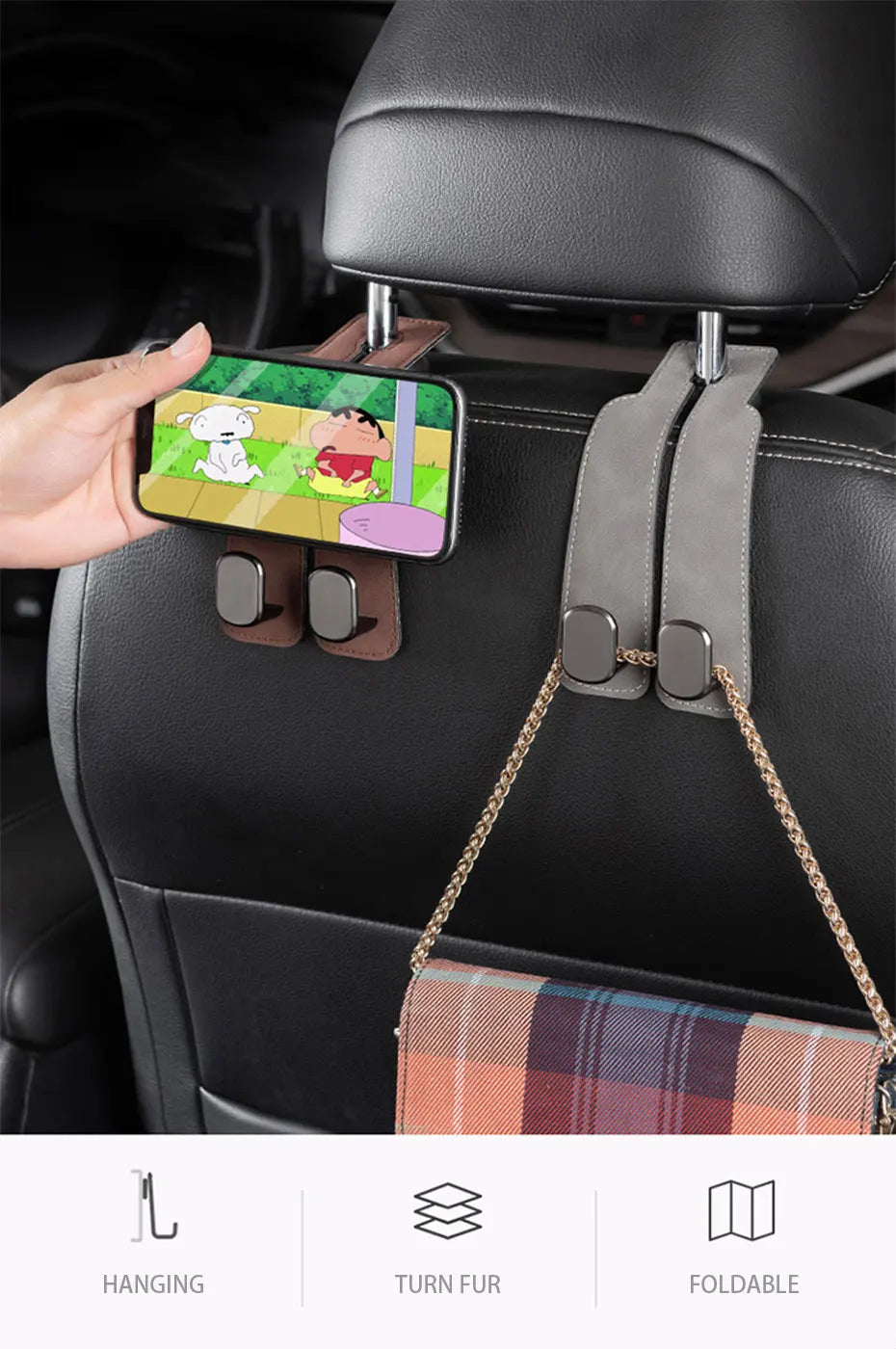 SEAMETAL Quality Car Headrest Hook Premium Suede Rear Seat Hanging Dual Hook 20KG Large Load-Bearing Alloy Hook Hanger Universal