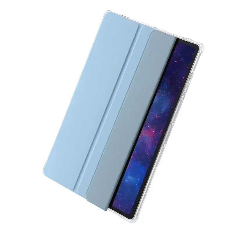 For Samsung Tab S7 FE S8 S10 S9 Plus Case with Pencil Holder Trifold Acrylic Clear Back Hard Cover For Galaxy Tab S9 FE S8 Case
