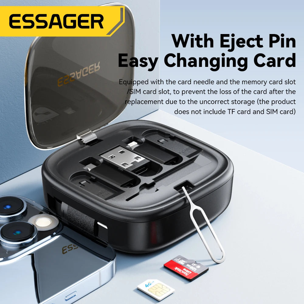 Essager USB C To Tpye C Cable PD 60W for Xiaomi Poco Fast Charging Data Travel Multi Functional Cord With Holder Storage Box