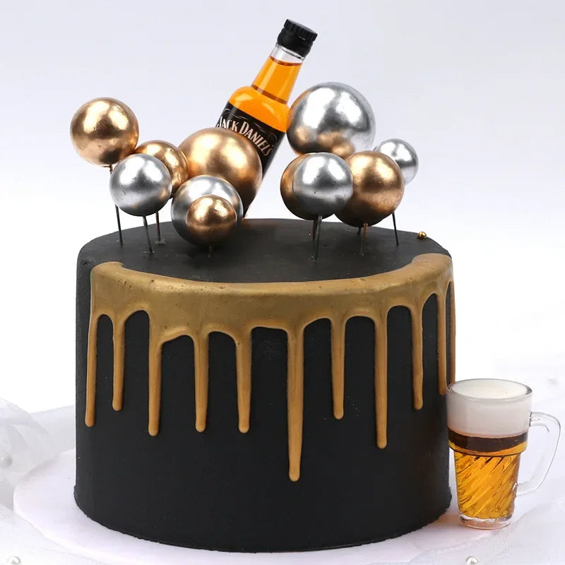 20Pcs Cake Topper Gold Silver Ball Happy Birthday Cake Topper DIY Cupcake Flag Wedding Christmas Ball Decor Birthday Decoration