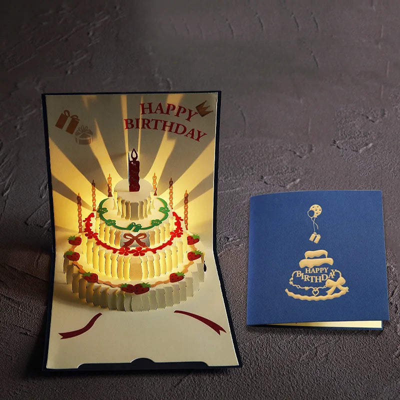 Musical Birthday Greeting Cards 3D Pop Up Gift Card with Led Music Gift Cards with Envelope Wedding Decorations for Tables