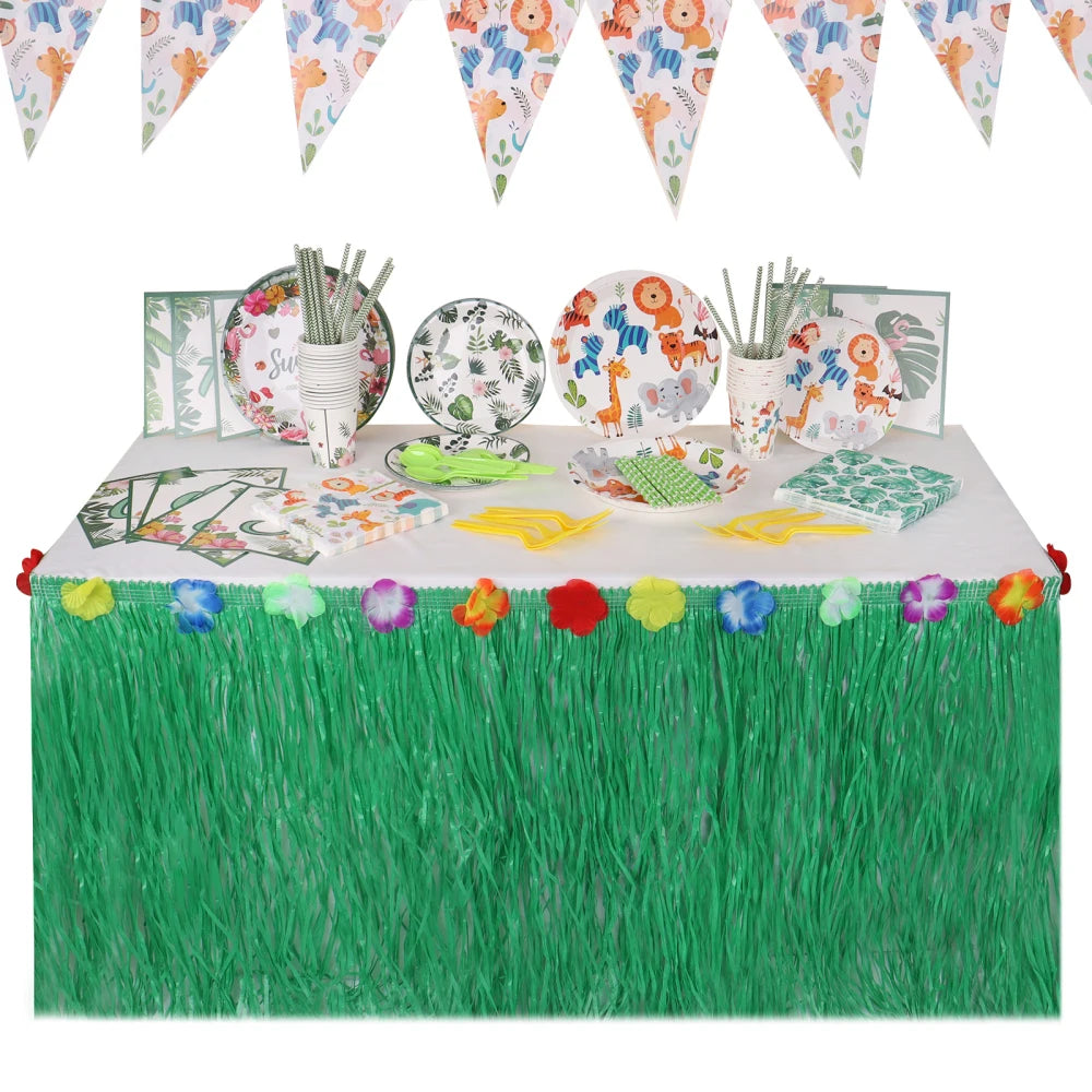 Straw Table Skirt Hawaiian Party Grass Table Skirt Themed Party For Tropical Hawaiian Sea Wedding Birthday Party Decoration