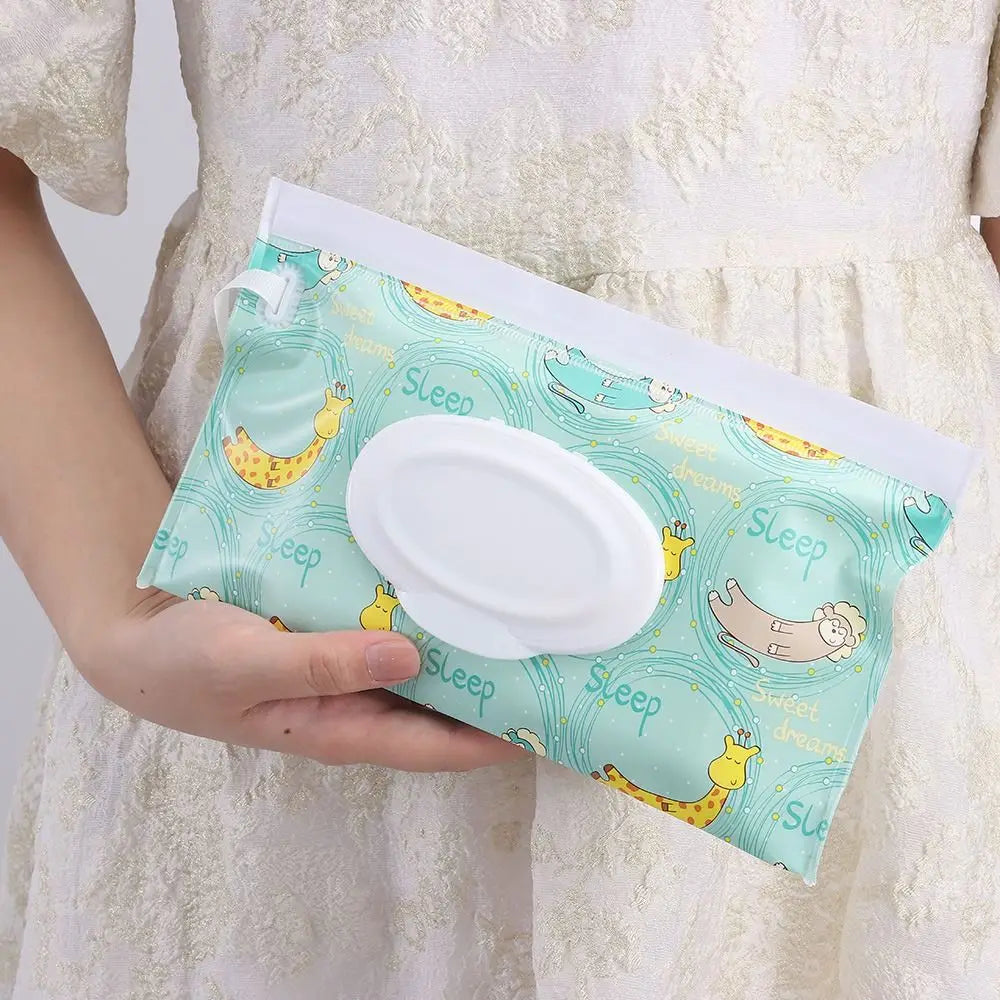 EVA Baby Wet Wipe Pouch Wipes Holder Case Flip Cover Snap-Strap Reusable Refillable Wet Wipe Bag Outdoor Useful Tissue Box