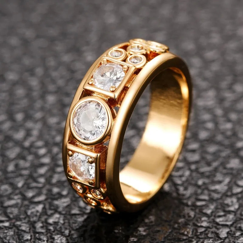 Geometric CZ Gold Color Rings for Women Fashion Versatile Design Wedding Bands Accessories Party Modern Statement Jewelry
