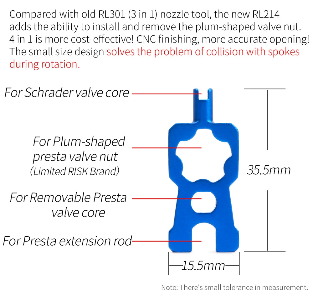 RISK 4 in 1 Bike Valve Core Wrench With 2 Presta Valve caps set Road Bicycle Valve Installation Removal Portable Repair Tool