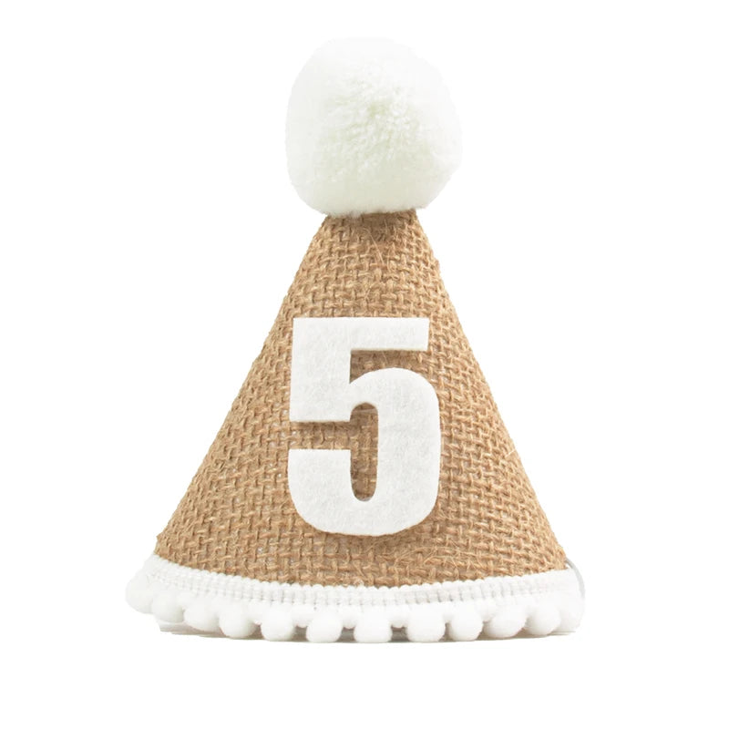 Burlap Hat Baby First Birthday Party Linen Felt Hat 1st 2th 3th Years Kids Baby Shower Hat Birthday Headband Decoration