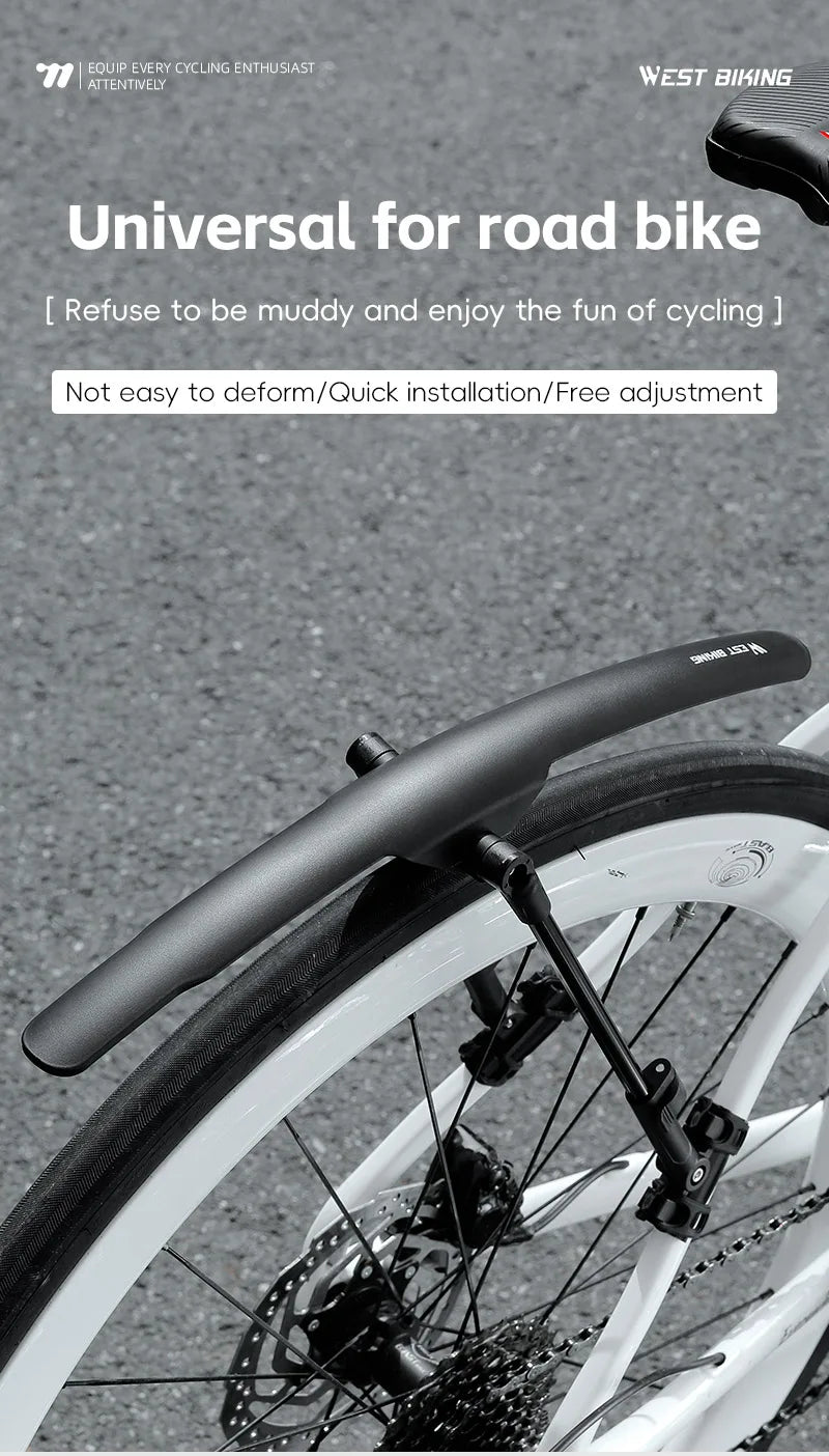 WEST BIKING Road Bike Fender Aerodynamic Lightweight Bicycle Mudguard Set Adjustable Front Rear Mud Protector Bike Accessories