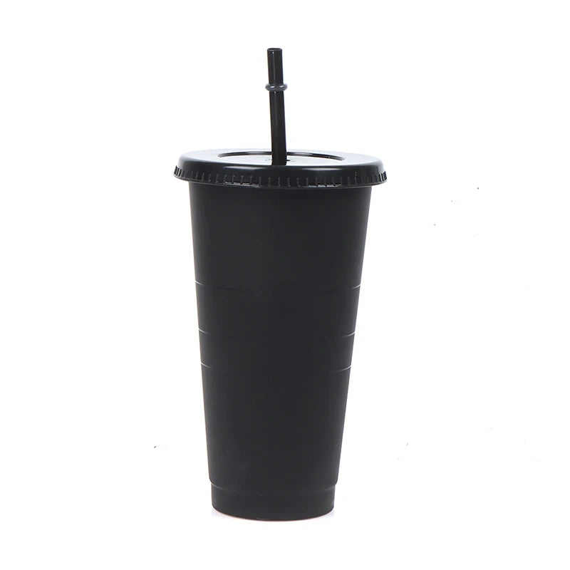 Drink Change Color Straw Mugs with Lid Plastic Tumbler Matte coffe bottle Cup