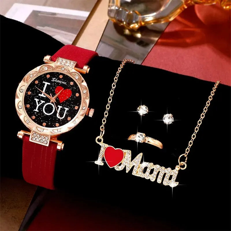 5pcs Set Women Watches Luxury Female Quartz Wristwatch Love Dial Fashion Ladies Wrist Watch Reloj Mujer Relogio Feminino