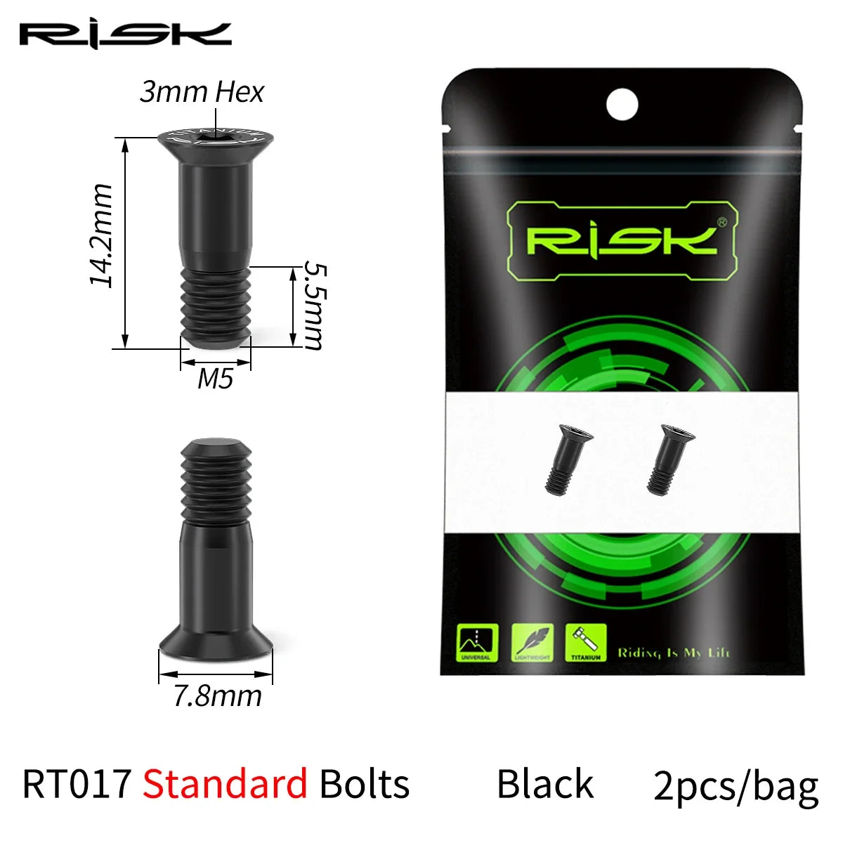 Risk 2pcs M5*14.2mm Bike Rear Derailleur Jockey Wheel Screws Titanium Bolts MTB Road Pulley Guide Wheel Fixed Bolts Accessories