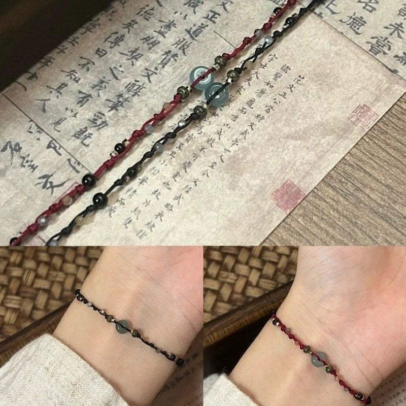 Retro Chinese Style Adjustable Handmade Braid String Bracelet Beaded Charm Bracelet Bangle Fashion Couple Bracelet Jewelry