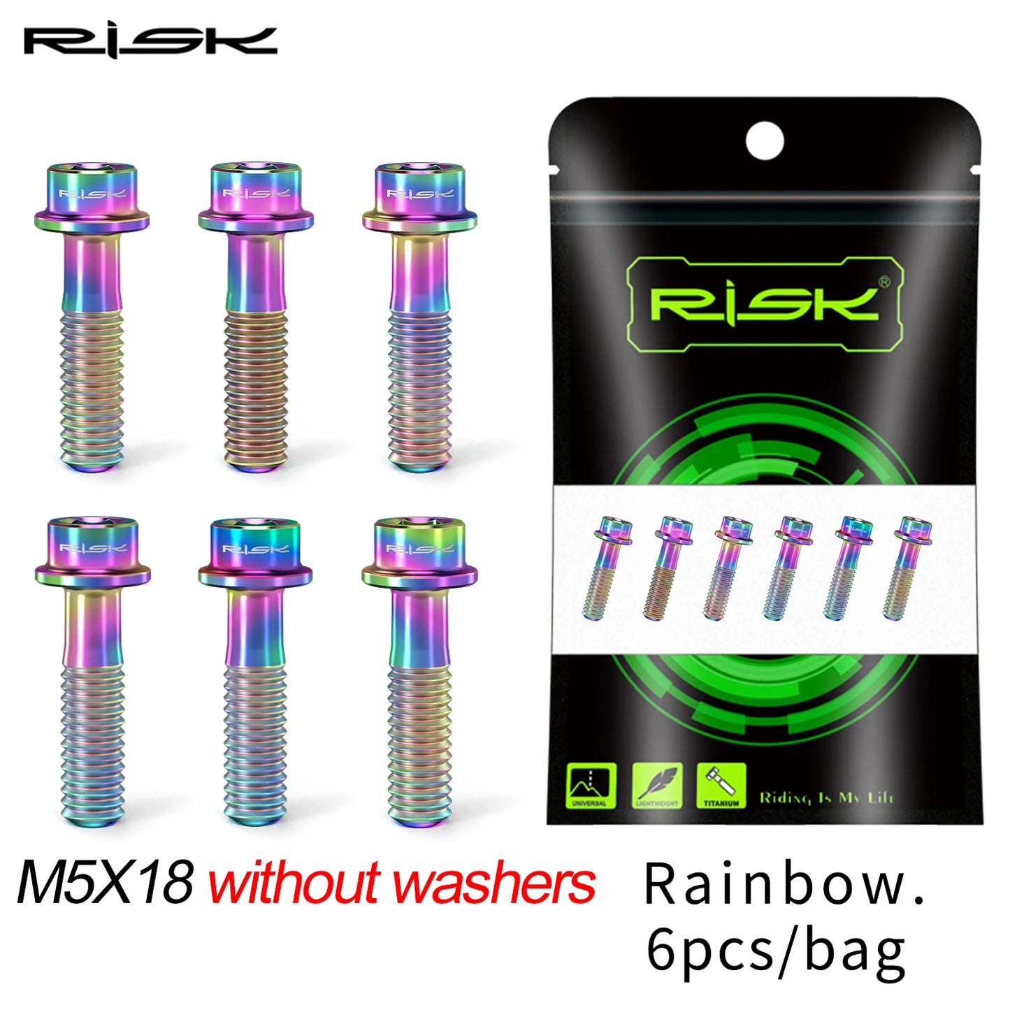 6pcs/bag RISK Bike Stem Bolts Bicycle Handlebar Fixing Screws Titanium Alloy M5x16 M5x18 M5X20 Wish Washers Hex Socket Head