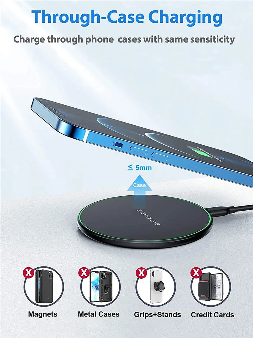 30W Super Fast Wireless Charger For Samsung Galaxy S20 S10 S9 S8 Note Phone Charging Pad For iPhone 15 14 13 12 Pro Xs Max X 8