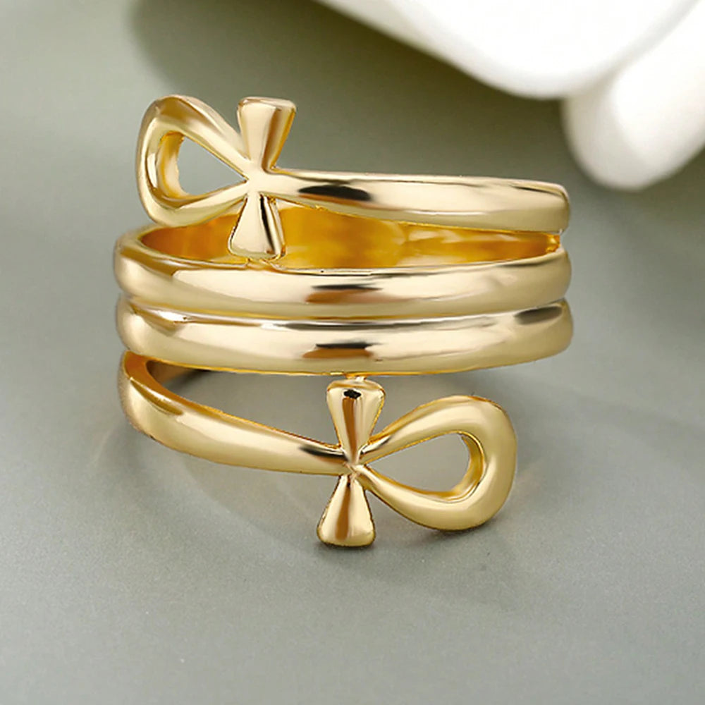 Obega 1 PC Hip Hop Mutilayer Bowknot Gold Color Ring Chic Design Rock Metal Finger Ring For Women Daily Wear Jewelry