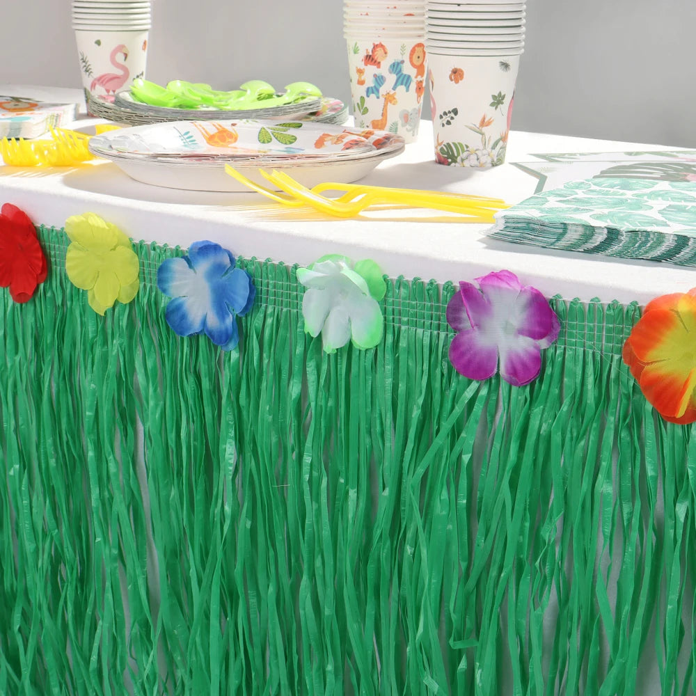 Straw Table Skirt Hawaiian Party Grass Table Skirt Themed Party For Tropical Hawaiian Sea Wedding Birthday Party Decoration