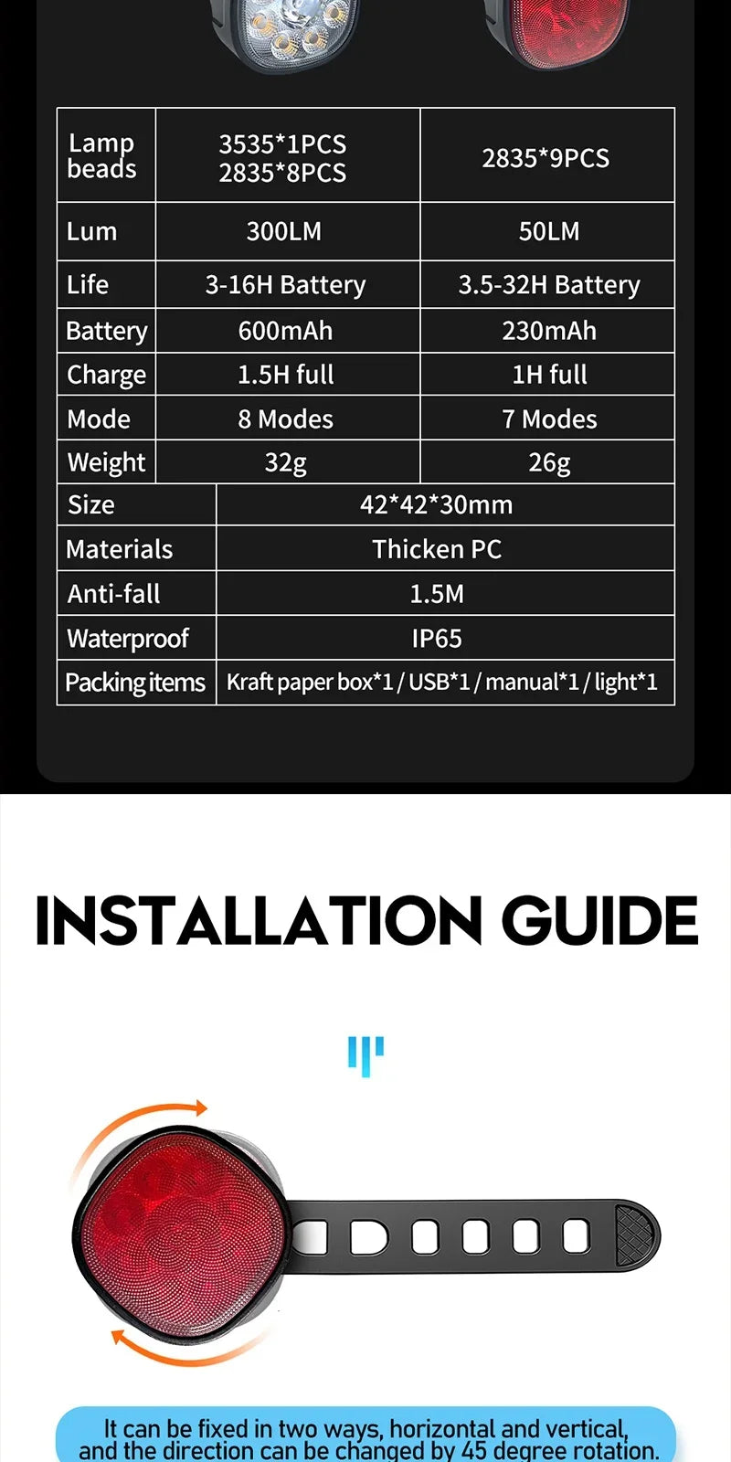 Bike Lights Set High Brightness MTB Bicycle Lamp Type-C Rechargeable Front and Rear Cycling Safety LED Lighting Bicycle Lantern