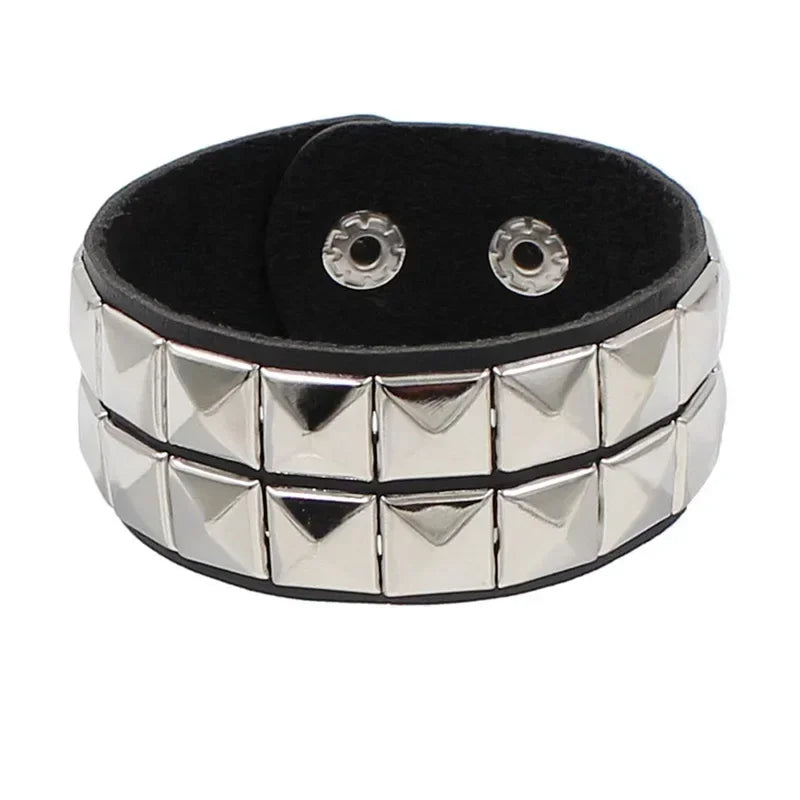 New Punk Fashion Men Black Cuff Leather Bracelet Wristband Metal Rivets Stud Charm Bangle for Women Rock Gothic Jewelry 2024
