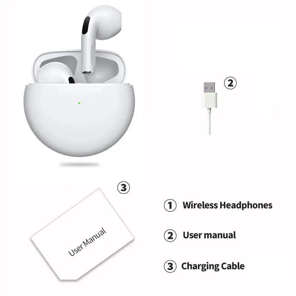 Air Pro 6 TWS Wireless Bluetooth Headset 5.3 Headphone Mini Earphone with Mic Charging Box for Xiaomi iPhone Earbuds