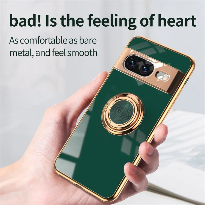 Flexbile Shockproof Plating Ring Holder Phone Case For Google Pixel 9 Pro XL 8A 8 Pro Cover Stand Back Shell Capa Funda Coque