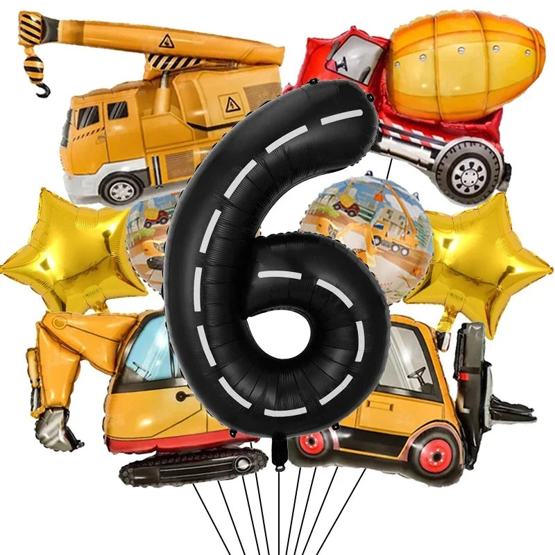 Architectural Birthday Party Decoration, 9 Pieces of Architectural Birthday Numbers Aluminum Foil Balloons Suitable for Architectural Trucks Birthday Architectural Theme Party Supplies
