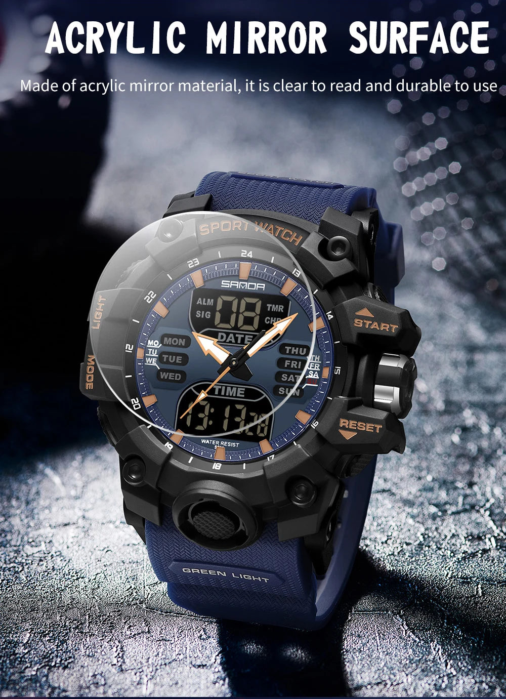 SANDA Luxury G Style Men's Electronic Watch Outdoor Sports LED Analog Digital Chronograph Military Dual Display 50M Waterproof