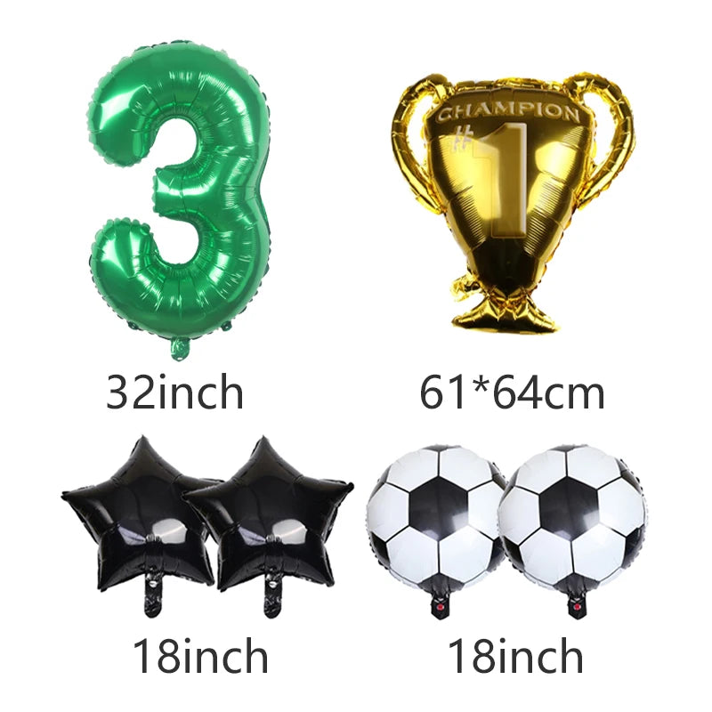 32inch Green Digital Number Foil Ballon Trophy Football Helium Balloons Kids Gifts Birthday Party Football theme Decoration