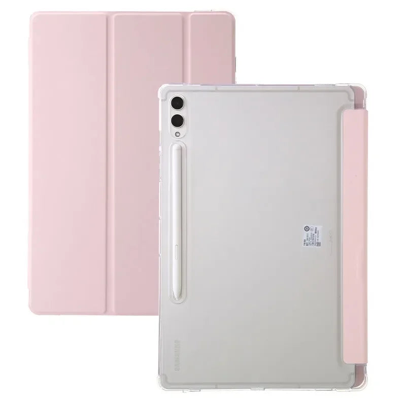 For Samsung Tab S7 FE S8 S10 S9 Plus Case with Pencil Holder Trifold Acrylic Clear Back Hard Cover For Galaxy Tab S9 FE S8 Case