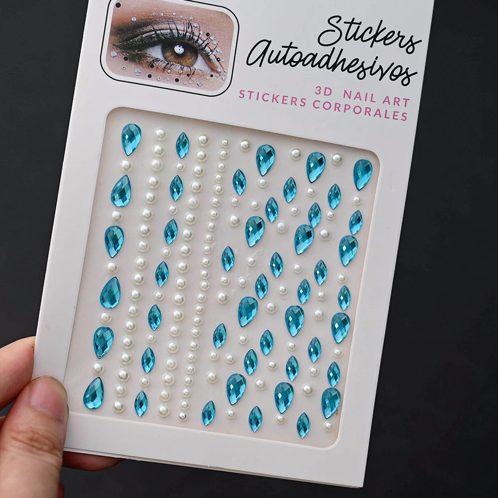 1Pcs Face Diamond Gem Sticker 5D Colorful Rhinestone Tattoo Eyeshadow Stickers fo Festival Nail Body Makeup Bling Jewel DIY Deco