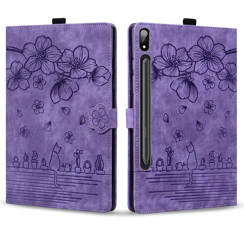 For Samsung Galaxy Tab S7 FE 12.4 Tablet Case Cute Cat Flower Funda For Galaxy Tab S10 Plus S9 FE S7 S8+ A9 Plus 11 12.4 Cover