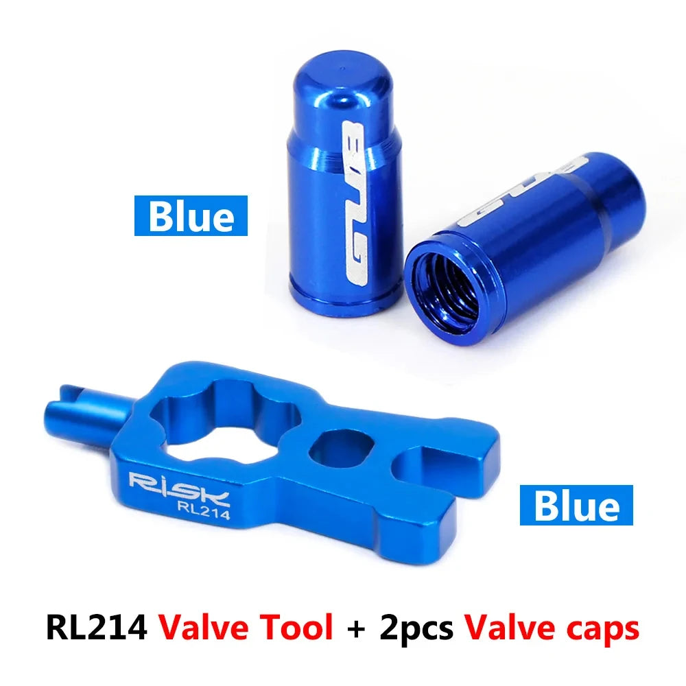 RISK 4 in 1 Bike Valve Core Wrench With 2 Presta Valve caps set Road Bicycle Valve Installation Removal Portable Repair Tool