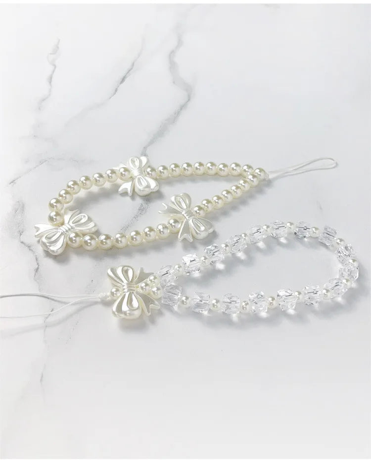 Korean Cute Charm Love Heart Bowknot Phone Chains For Women Telephone Jewelry Strap Beaded Lanyard Hanging Cord Accessories