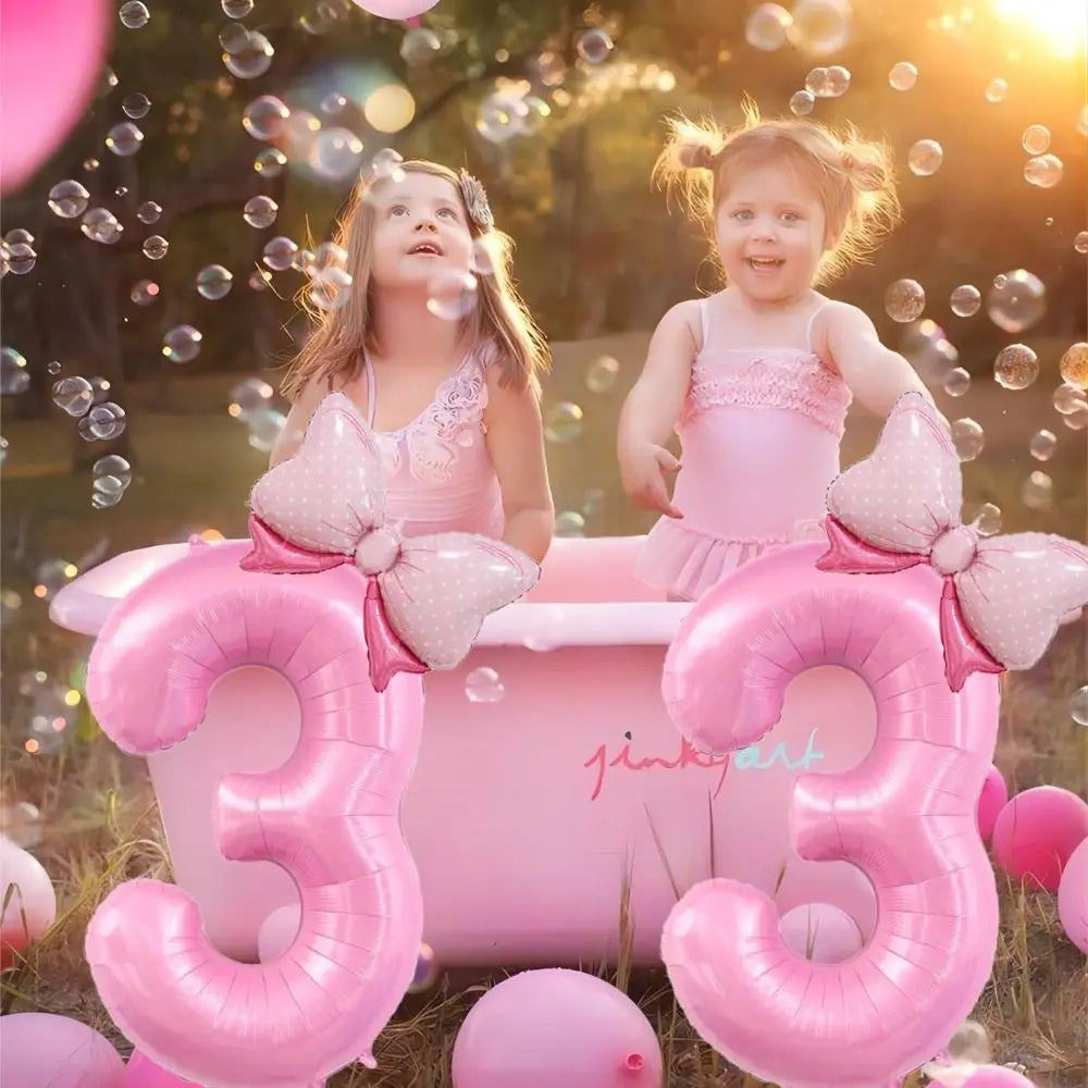 40 Inch Birthday Number Ballons New Girls Princess Birthday Pink Bownot Balloons Wedding Party Ballons Jumbo Number Balloon